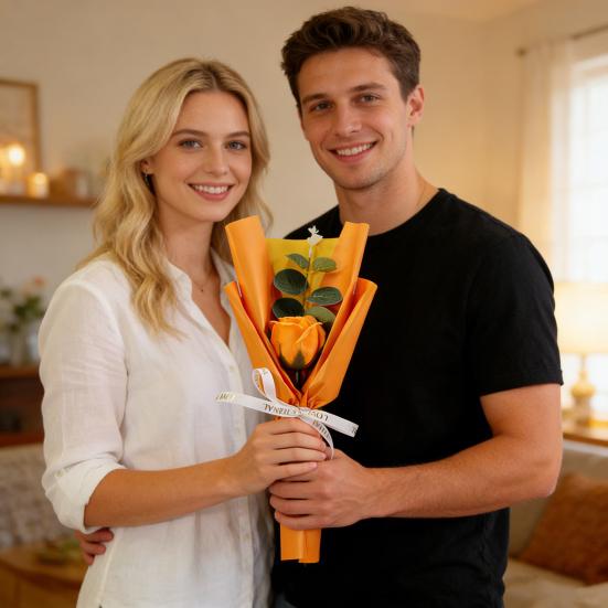 Yousheng Artificial Sunflower Bouquet Mini Scented Soap Flower Bouquet with Eucalyptus Leaves Gift for Birthday Valentine's Day Mother's