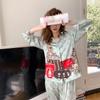 Luggage Bear Luxury Autumn Long Sleeved Ice Silk Pajamas Women's Two Piece Printed Home Set High Quality Elegant Nightgown