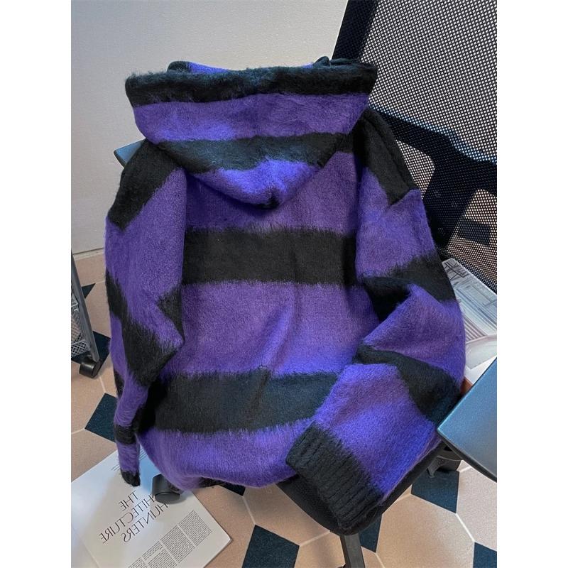 Lazy Style Cute Star Stripe Hooded Sweater Women's Autumn and Winter Anime Mine Knitted Cardigan Coat