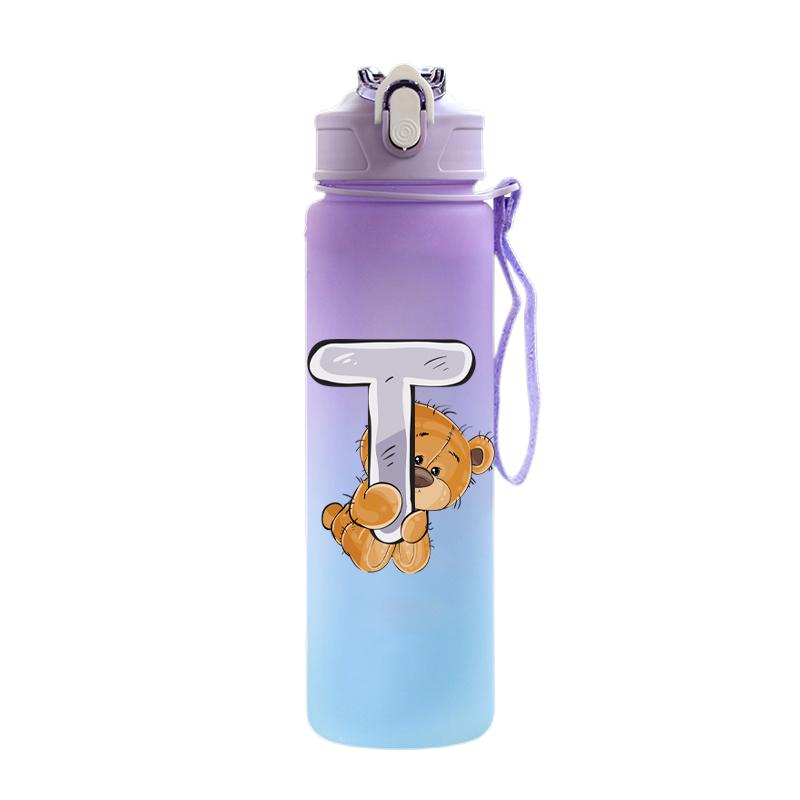 Cartoon Letter Printed Lovely A-Z 750ml Water Bottle Large Capacity Drinking Cup Portable Outdoor Sports Water Cup Children Gift