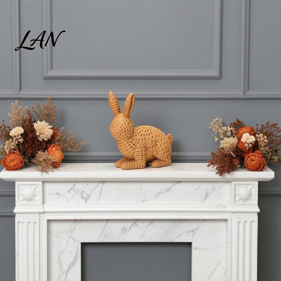 Outdoor Garden Decor 3D Printed Wicker?Look Bunny Figurine, Rattan Texture Rabbit Statue, Style Figurine Weather Resistant Decorative Ornament