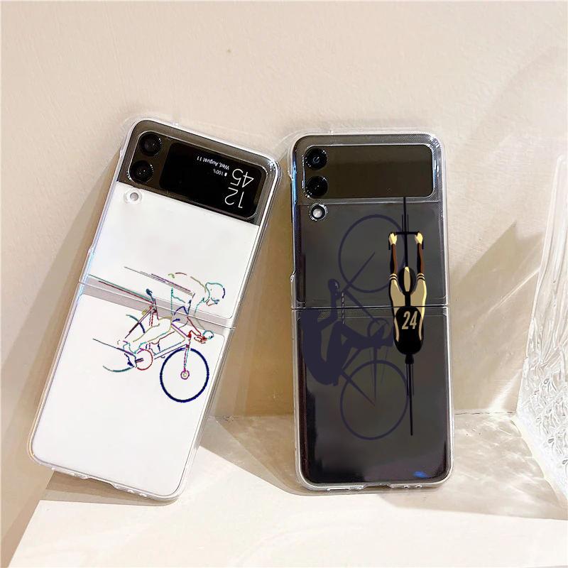 Mountain Bike Cycling Art Fashion Phone Case For Samsung Galaxy Z Flip 3 4 5 6 7 Hard Folding Z Flip4 Clear PC Cover Gift