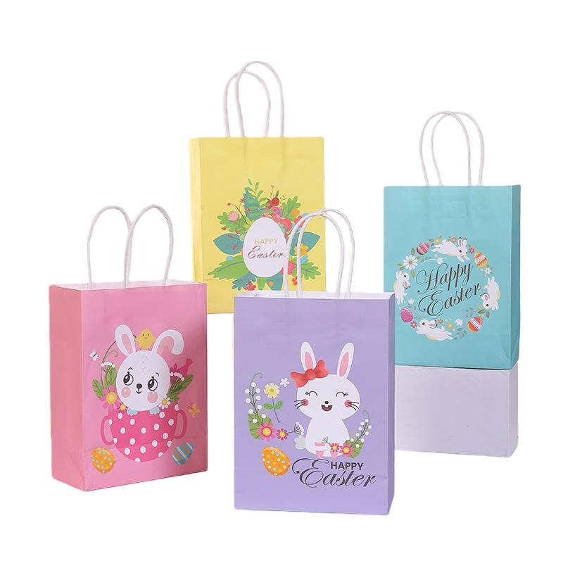 30pcs Easter Bunny Design Gift Bags with Happy Easter Print Paper Bags for Party Favors Small Gifts Candy Cake Packaging