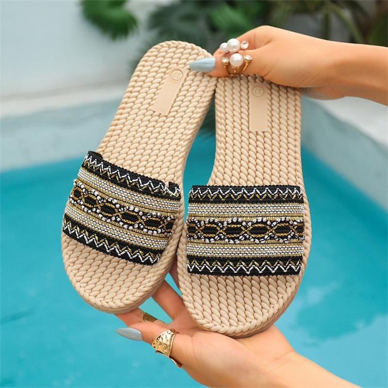 Ethnic Style Thick-Soled Large Size Casual Open-Toe Flip-Flop Sandals with Hemp Rope Sole