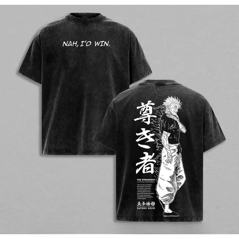 Jujutsu Kaisen Gojo Satoru Graphic Printed Tshirt Mens and Womens Washed Tshirt High Quality Vintage Cotton Tshirt L
