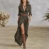 Women's Autumn Sexy Solid Color Irregular Ruffle Belted Dress (2025)