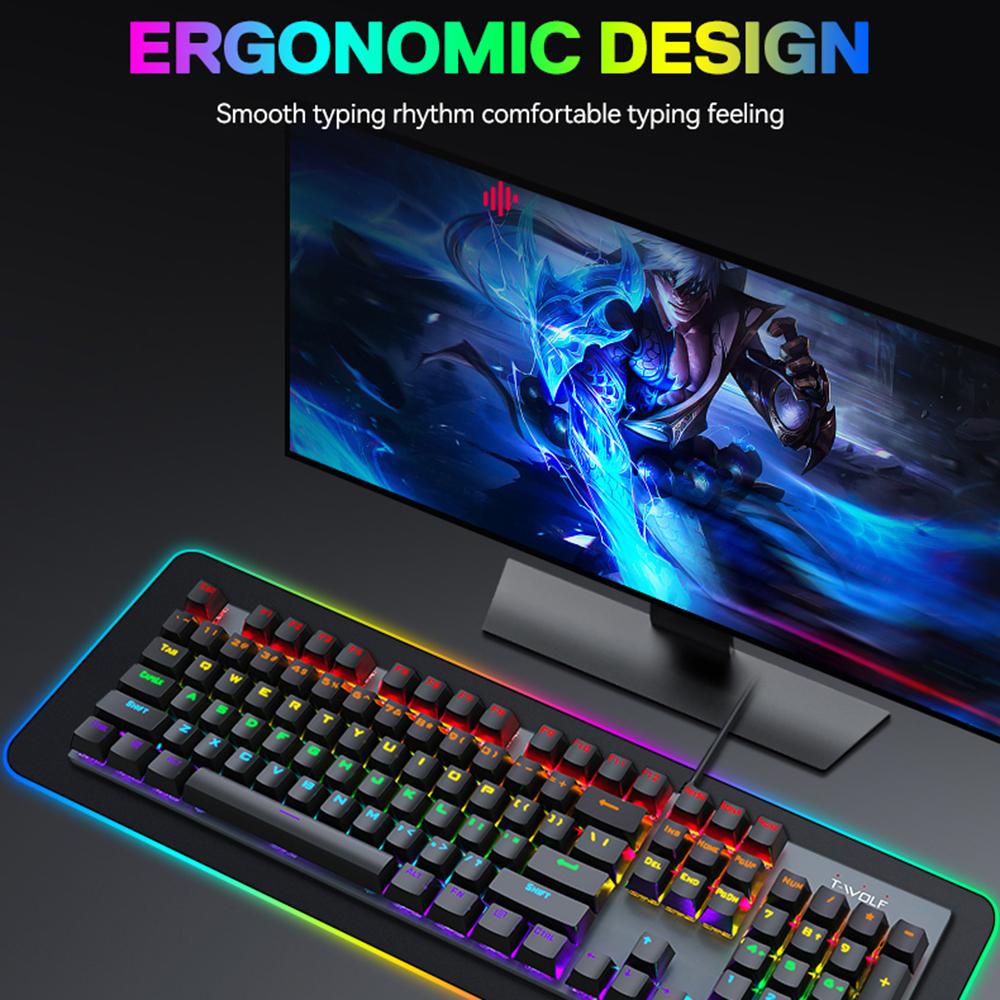 T-WOLF T17 USB Wired Keyboard 104-Key Color Backlit Computer Gaming Mechanical Keyboard