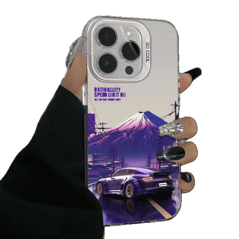 Silver Shell Purple Cross Supercar Case for Apple 17/16/15 Pro & 14 Pro Max/13/12/11/X