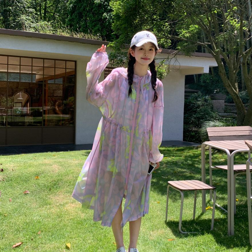 

Сладкая средняя и длинная мелкая печать свободная одежда с капюшоном для защиты от солнца женская новая повседневная одежда для отпуска одежда для кондиционирования воздуха S