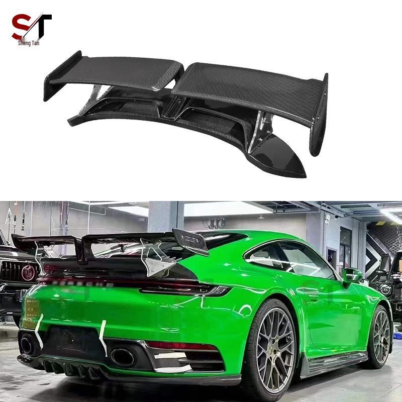 Porsche 911 992 Carbon Fiber Rear Spoiler with Techart Style Double Layer Wing (19+)