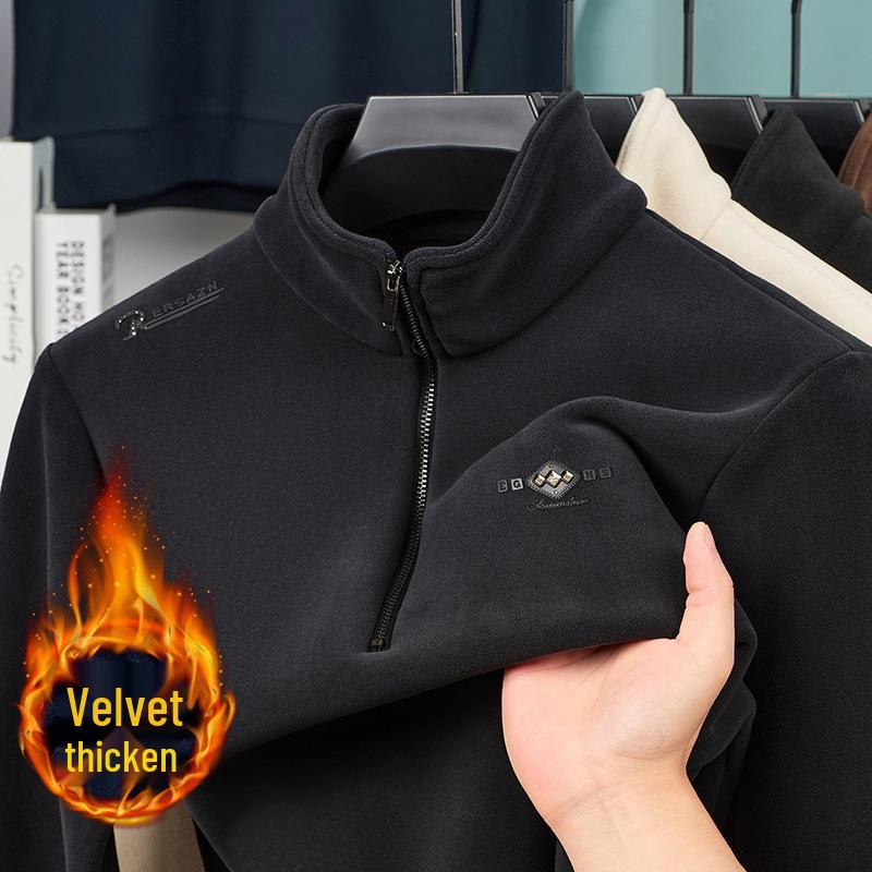 

Men s Fleece-Lined Thick Stand-Collar Hoodie - Winter Style, Middle-Aged High-End Casual Warm Outerwear. 4XL (180-205 jin) чорний