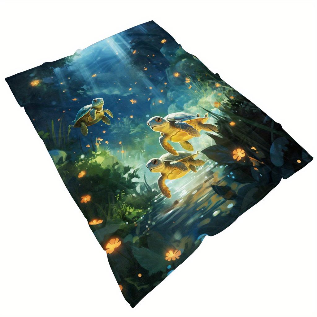 Soft  Cozy Turtle Sea Life Throw Blanket - Versatile For All Seasons, Perfect For Sofa, Bed, Travel, And Camping - Durable Poly