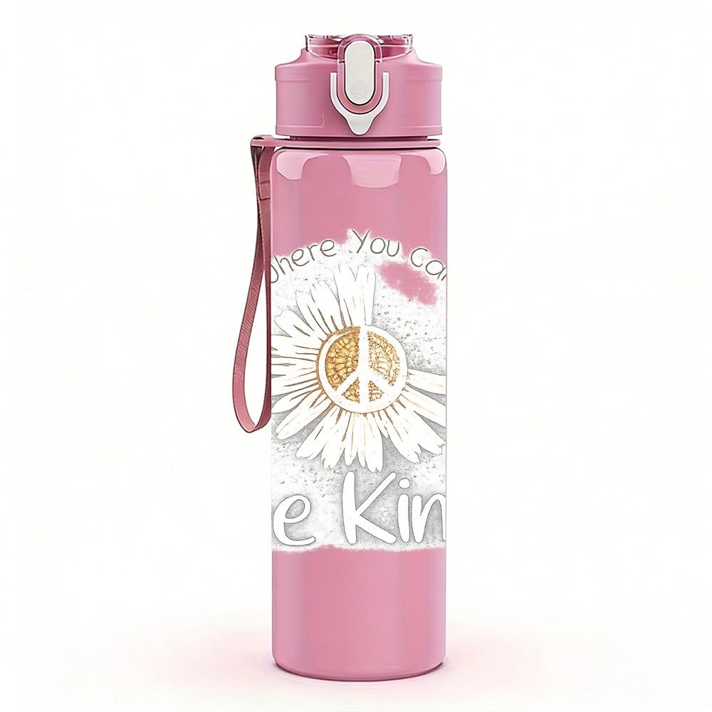 1PC Sunflower Peace Symbol Art Print 750ml Color Plastic Sports Water Bottle Leakproof Flip Straw Lid Suitable for Sports Office Home Use