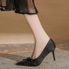 Fashion Spring New Thin Heel Single Shoes Women's Pointed Head Satin Shallow Mouth Butterfly Knot Anti-slip Wear-resistant High Heels