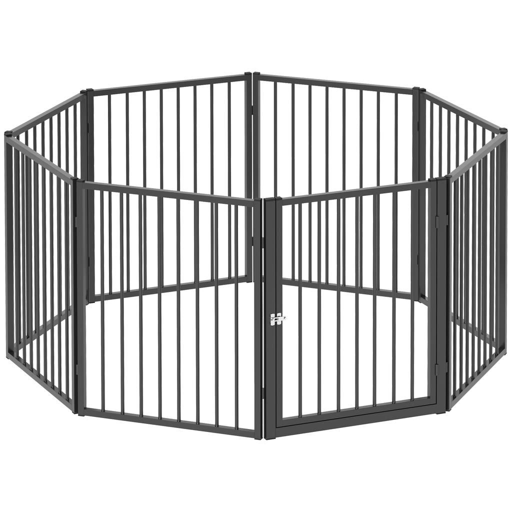 Puppy Playpen, Dog Playpen, Puppy Enclosure, 8 Panels with Door, Foldable and Portable Dog Fence, Steel, Black