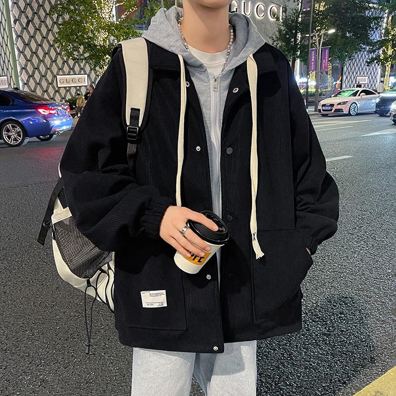 

Trendy Men s Hooded Corduroy Two-Piece Look Jacket for Teens - Spring/Autumn 2025 3XL чорний