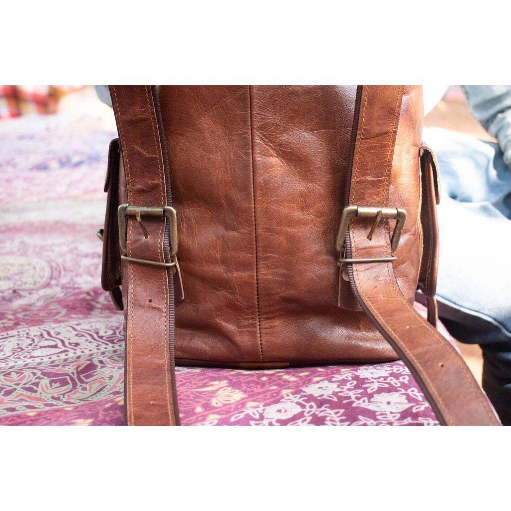 Tasche Ziegenleder Rucksack Rucksack Laptop Vintage Braun Echte Reise Herren Neu