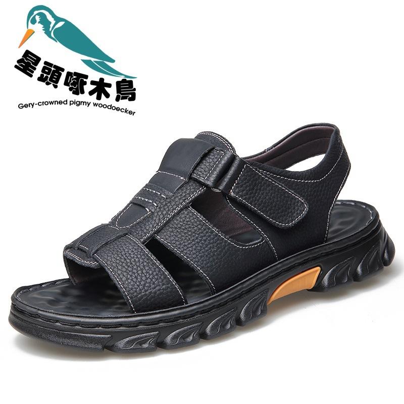 

2025 summer sandals men s soft-soled open-toed beach shoes breathable and versatile middle-aged and elderly dad shoes sandals 38 чёрный