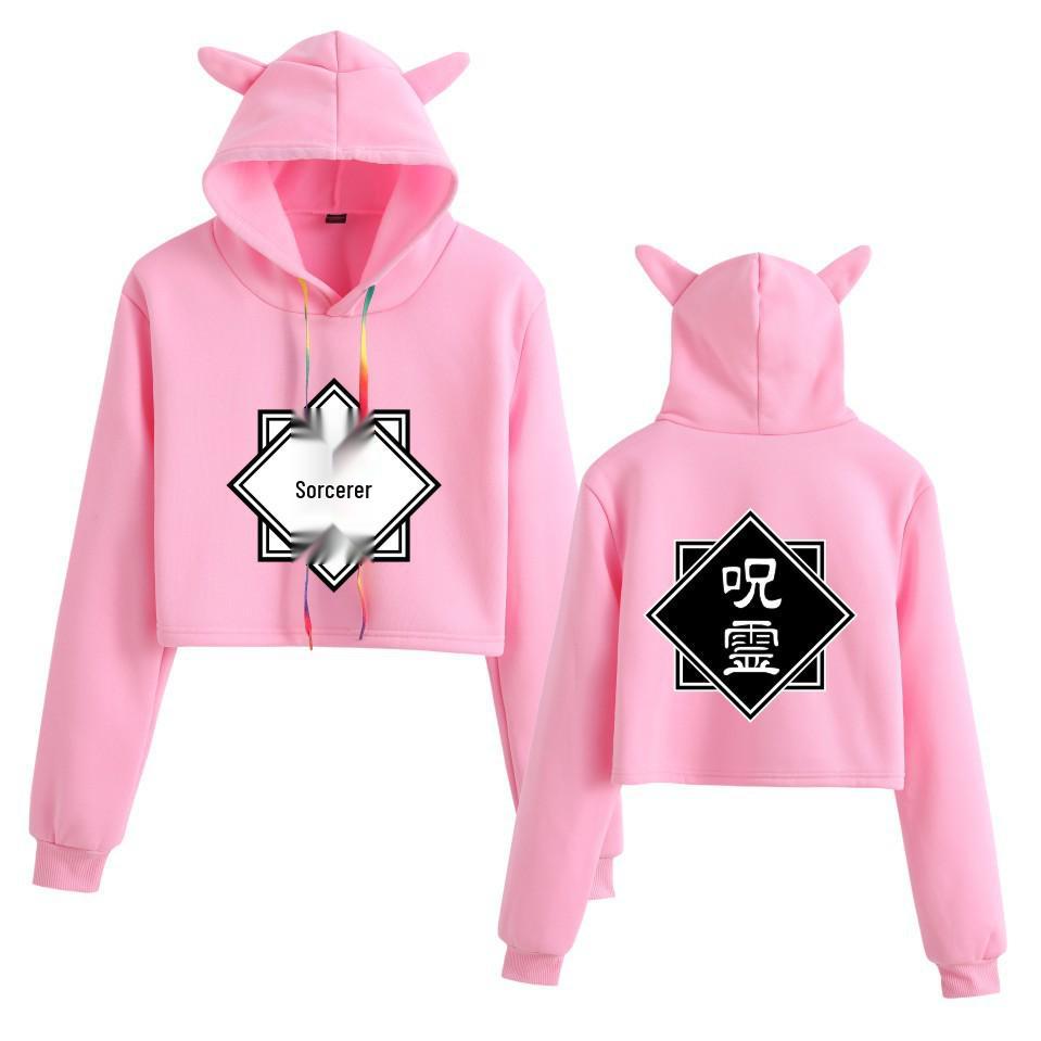 Jujutsu Kaisen Cat Ear Cropped Hoodie for Girls – Trendy Anime Fashion