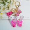 Gradient Pink Jewelry Letter Keyring Resin Letter Keychain with Fringe Butterfly DIY Bag Decoration Pendant Party Gift