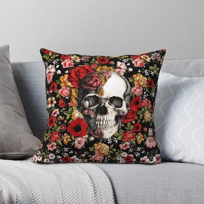 In Bloom Floral Skull Rose Square Pillowcase Polyester Linen Velvet Creative Decor Pillow Case Bed Cushion Cover 45X45