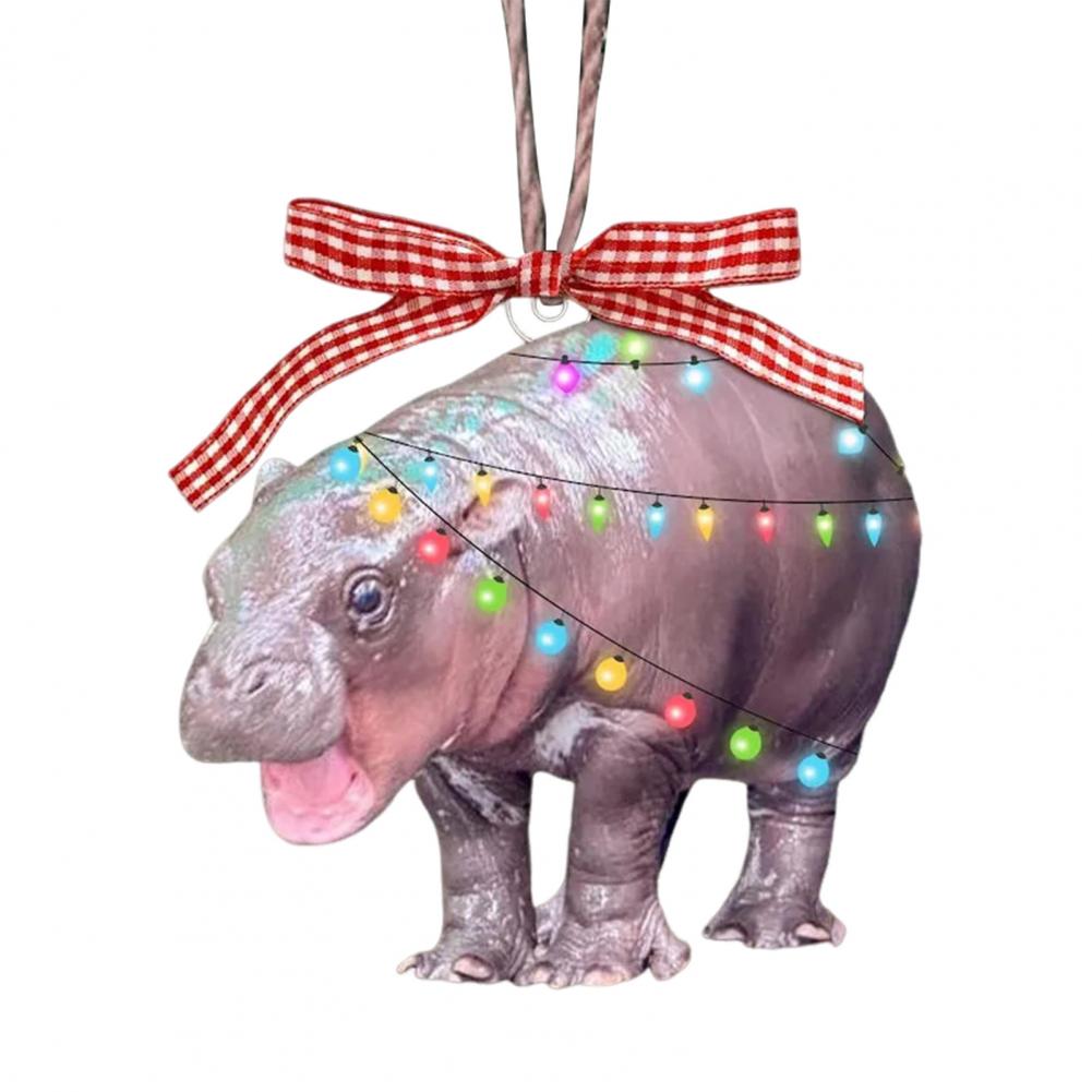 Vintage Rustic Christmas Ornaments Home Car Decor Accents Realistic Christmas Pygmy Hippo Ornaments with Xmas for Tree for Car