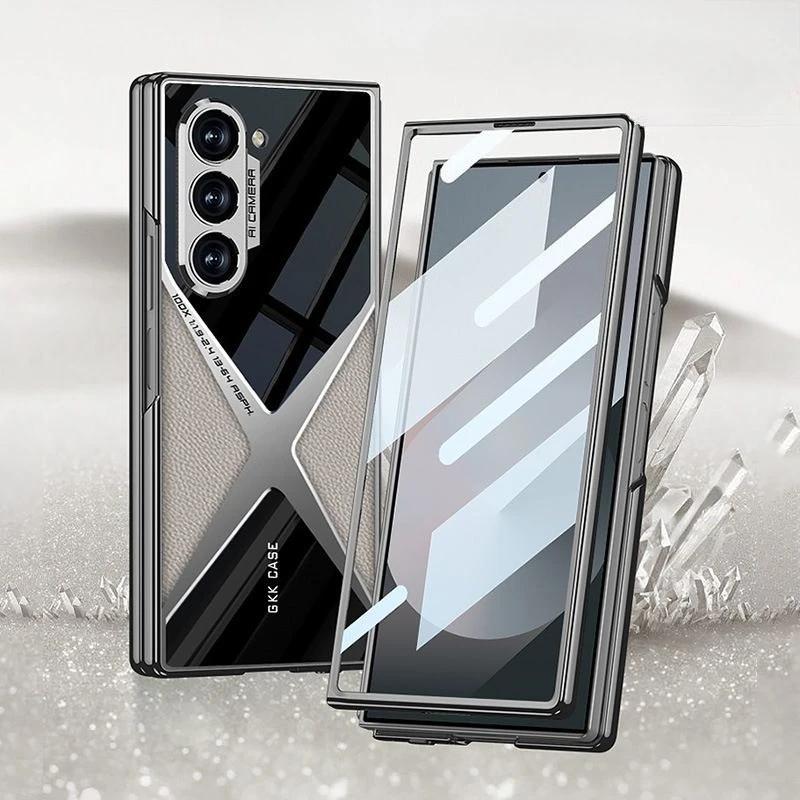 For Samsung Galaxy Z Fold 7 Case Luxury Business Leather Grain Plating360° Full Coverage Cover For Galaxy Fold7 Shockproof Funda