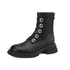 Krazing Pot Sapatos Outono Inverno Couro Vaca Bico Redondo Fechos Metálicos Salto Médio Grosso Zíper Botas Chelsea Botins Femininos