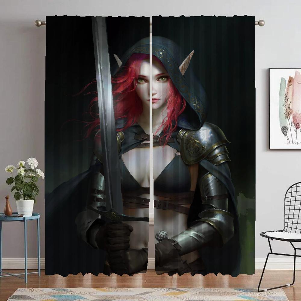 Blackout Curtains 2 Pieces Female Elf Tulle for Bedroom Modern Living Room Curtains Partition Window Curtain Shades Kitchen Home