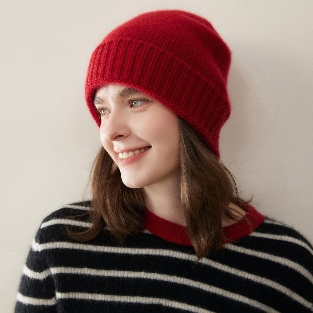 Autumn and winter new% pure cashmere knitted hat children's thickened thermal bald hat solid color versatile hat