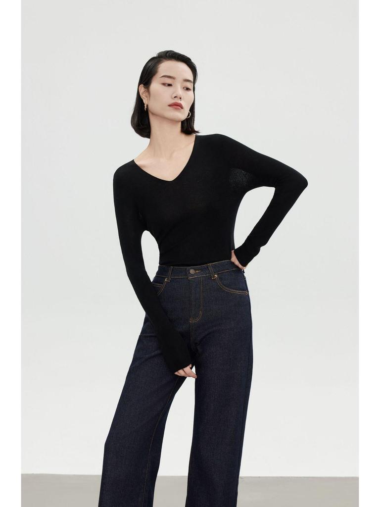 Merinowolle Rundhals Slim Fit Rollkragen Langarm Pullover Basisschicht