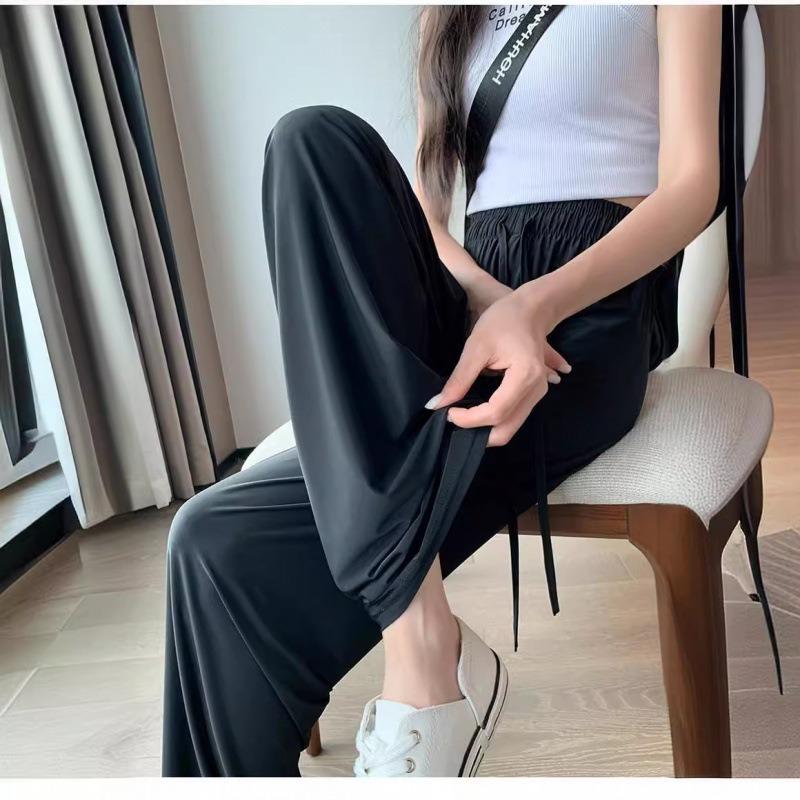 Ice Silk Sunscreen Pants Women's Summer High Waist Drape Casual Straight-leg Pants Quick-drying Cool Wide-leg Pants