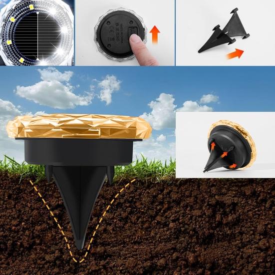 4 Pièces Lumières Solaires de Sol Éclairage Paysager pour Texture Diamant Encastrables Jardin Cour Chemin