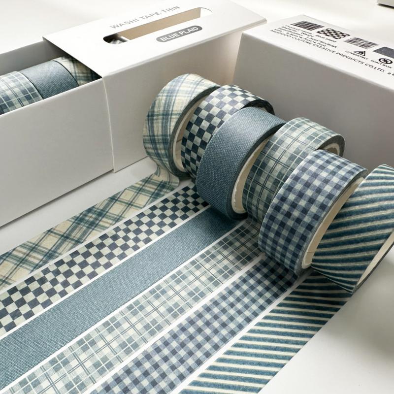 Plaid Tape Set, 6 Rolls Aesthetic Grid & Polka Dot Decorative Tapes For Journal Scrapbooking Diy Crafts & Planner