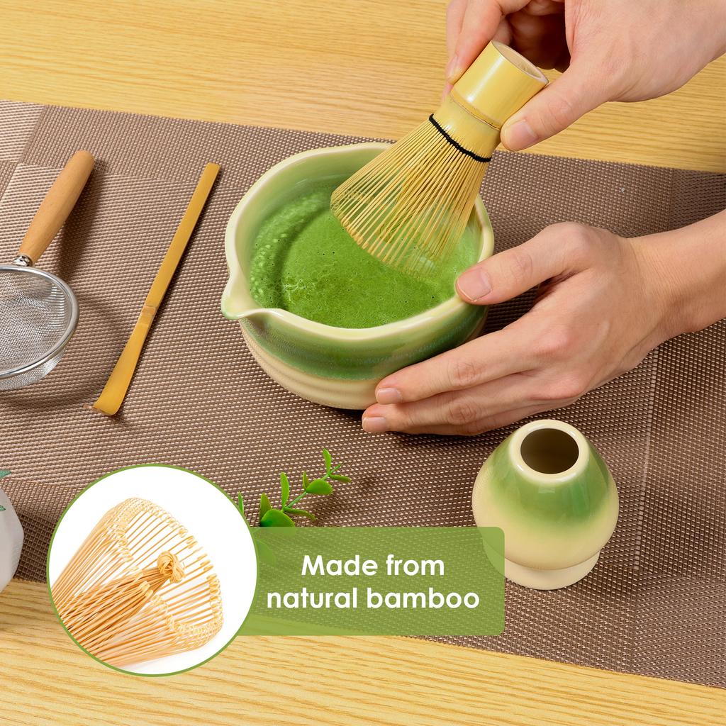 5Pcs Japenese Matcha Set Ceramic Matcha Teaset with Mixing Whisk Teaspoon Strainer Lattle Tea-making Tool for Cafe Beveage Shop