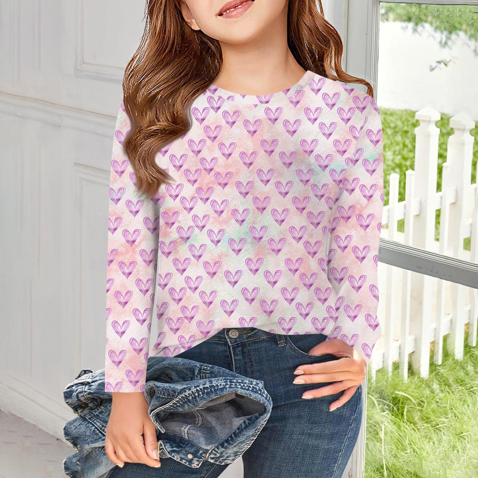 

Футболки с длинным рукавом для девочек, детские осенние топы с круглым вырезом и принтом, базовые футболки для детей 5–14 лет 110