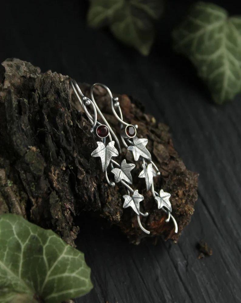 Vintage Ivy Elven Leaf Earrings For Women Silver Metal Crystal Earrings Female Fashion Custom Jewelry