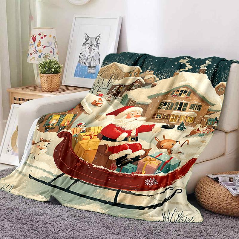 Cartoon Santa Claus Merry Christmas Snowman New Year Gift Soft Flannel Blanket for Beds Bedroom Sofa,Throw Blanket for Cover
