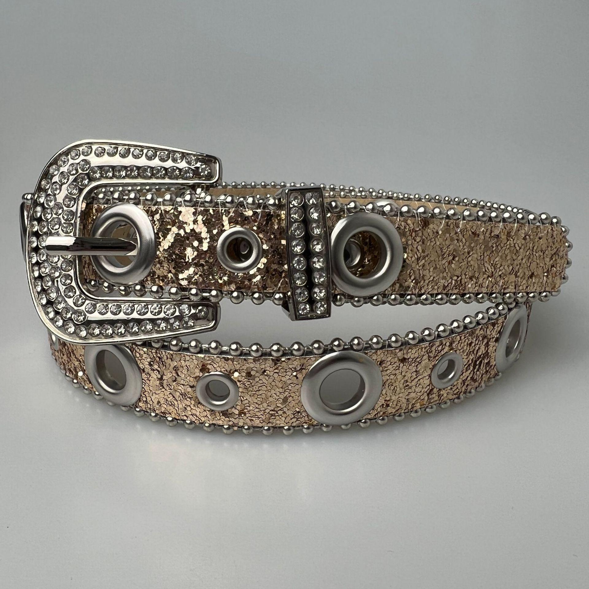 

Rhinestone Belt for Women, Fashionable Sequined Full Diamonds, Air Eye and Chicken Eye Jeans Strap 110cm