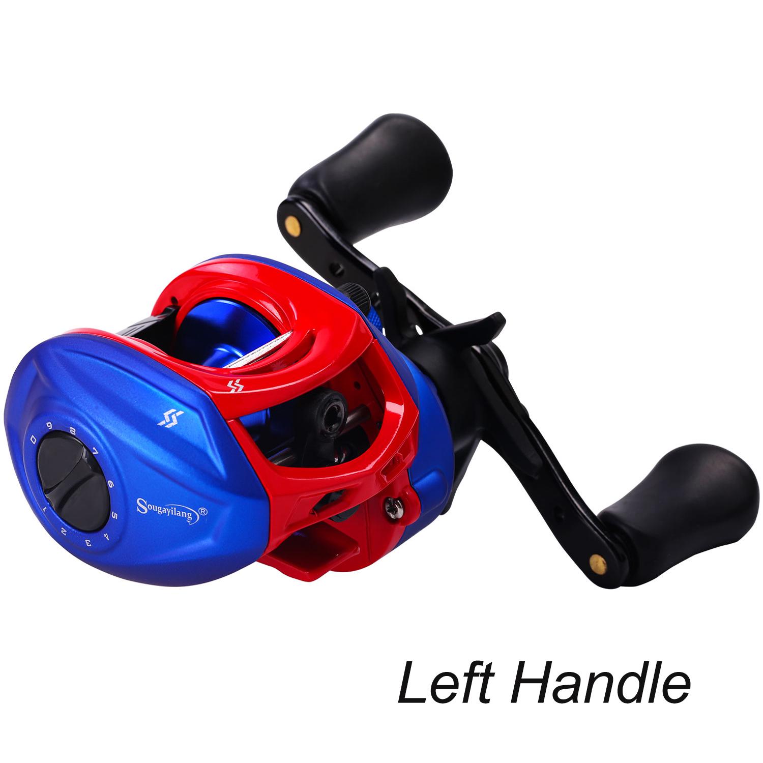 

Sougayilang 13+1BB Baitcasting Риболовна котушка Максимальна сила опору 8 кг Колеса для риболовлі на коропа Відстеження риболовлі Left Hand червоний/синій