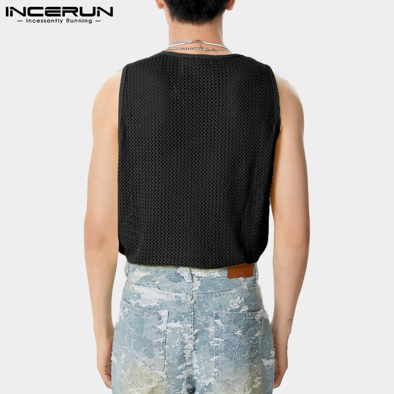 INCERUN Men Sleeveless Hollow Out Webbing Beach Party Fishnet Tank Tops