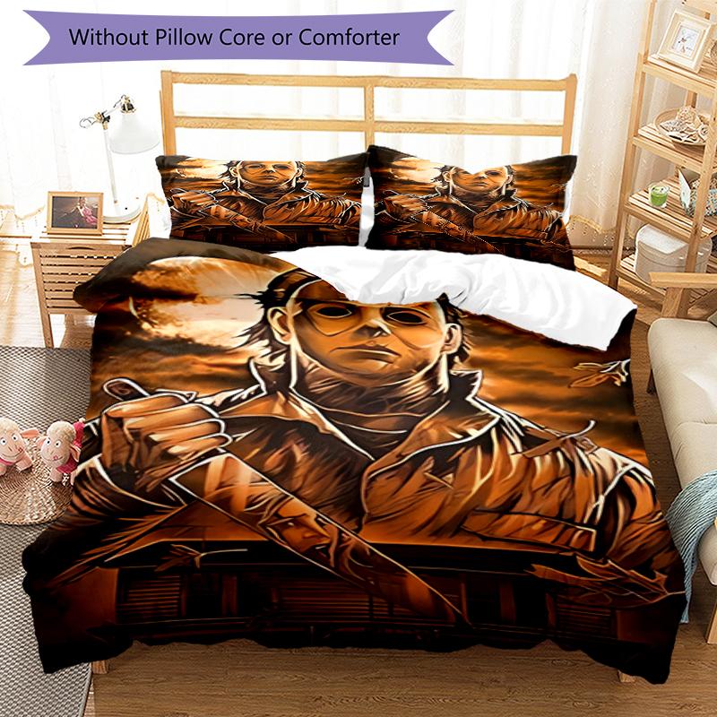 3pcs Michael Myers pattern bedding set duvet cover set includes duvet cover &pillowcases, perfect all season bedroom decoration & gift