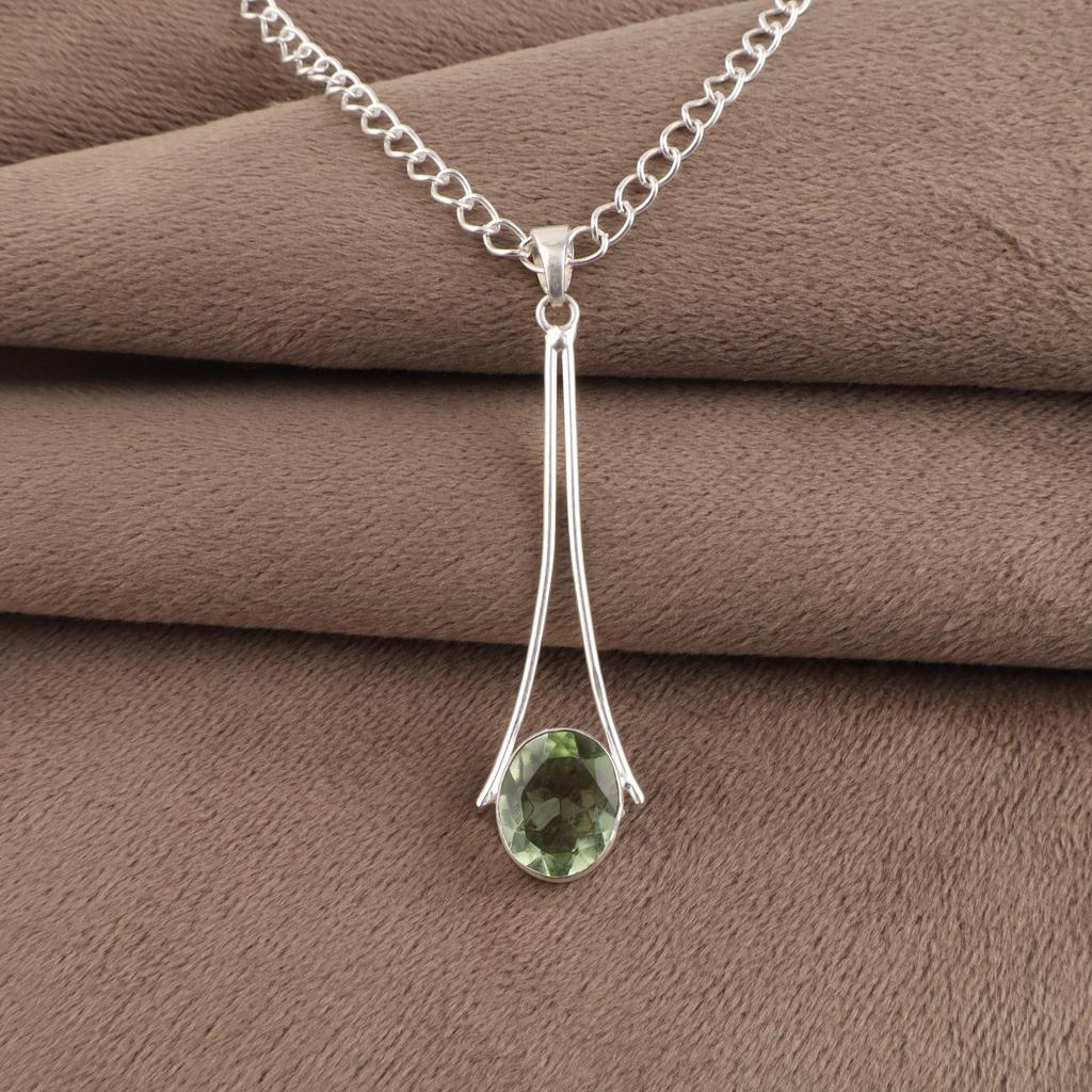 Green Amethyst Gemstone 925 Sterling Silver Handmade Jewelry Designer Pendant 1.79" For Gift PP-69-20