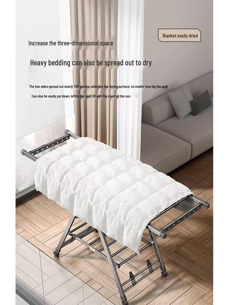 Foldable Indoor Clothes Drying Rack with Quilt Support