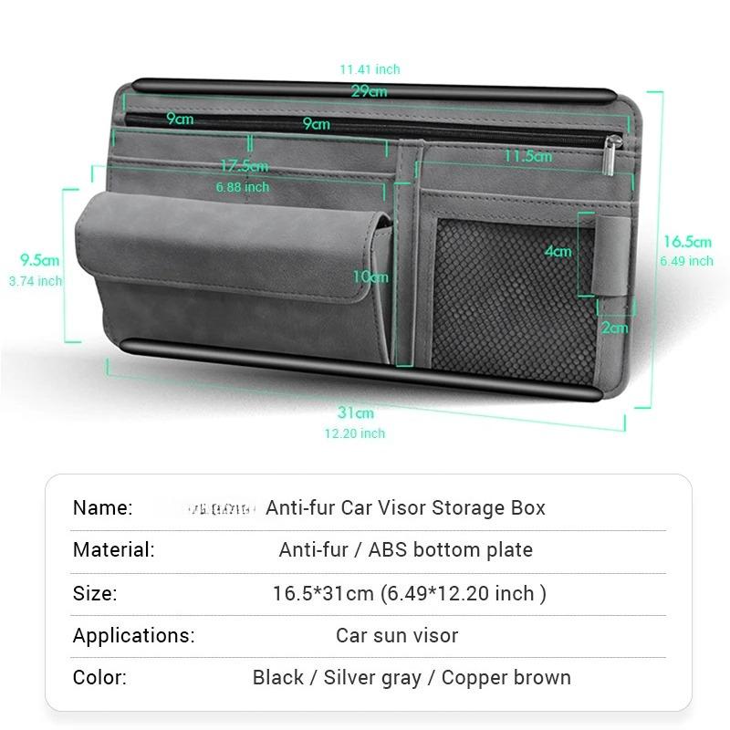 Auto-Sonnenblenden-Organizer Strukturierte Wildleder-2-Schichten-Aufbewahrungstasche Brillenetui Kartenhalter Auto-Reißverschluss-Aufbewahrungstasche