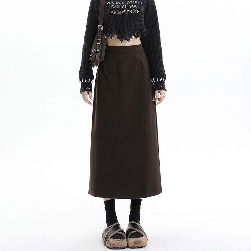 

Женская серая шерстяная юбка-миди А-силуэта с высокой талией и флисовой подкладкой - Осенне-зимняя юбка-миди в обтяжку M (95-108 jin)