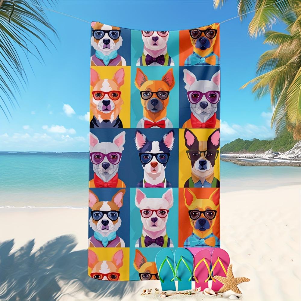 

Funny Dog with Glasses Beach Towel Flat Print Soft Microfiber Bath Towel for Travel Swimming Pool Outdoor Bathroom Decor W40*H60(CM)