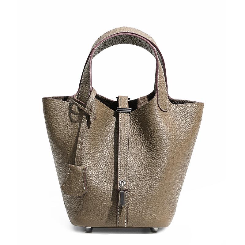 Women's High-Quality Genuine Leather Bucket Bag - Exquisite Cowhide Handbag