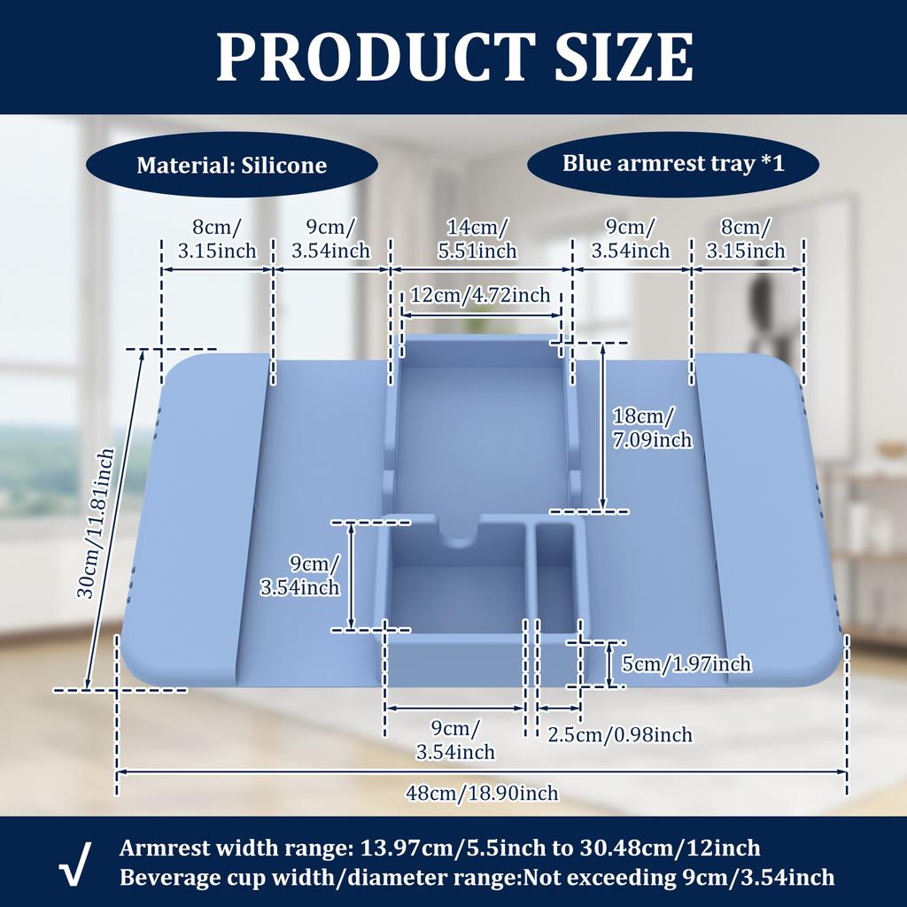 Silicone Couch Cup Holder Tray Non Slip Couch Tray with Side Pocket Portable Couch Arm Tray Table for Remote Control Coffee Cup