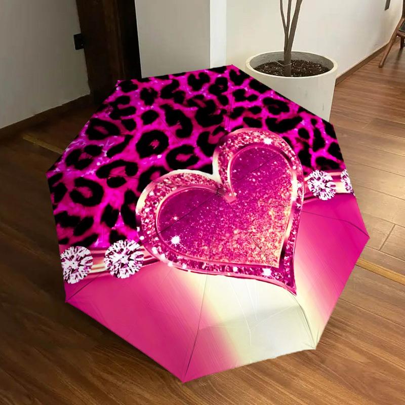 1pc Leopard Heart Automatic Open/Close Umbrella, 8-Rib Sturdy Frame, Umbrella for Travel, Everyday, Formal Events Yy251126001